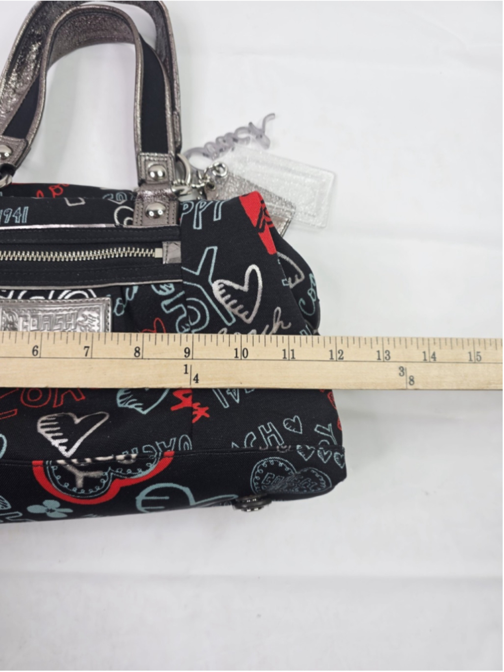 Y2K Coach Poppy Graffiti Handbag Doodles Black/Red Hearts - Picture 3 of 6